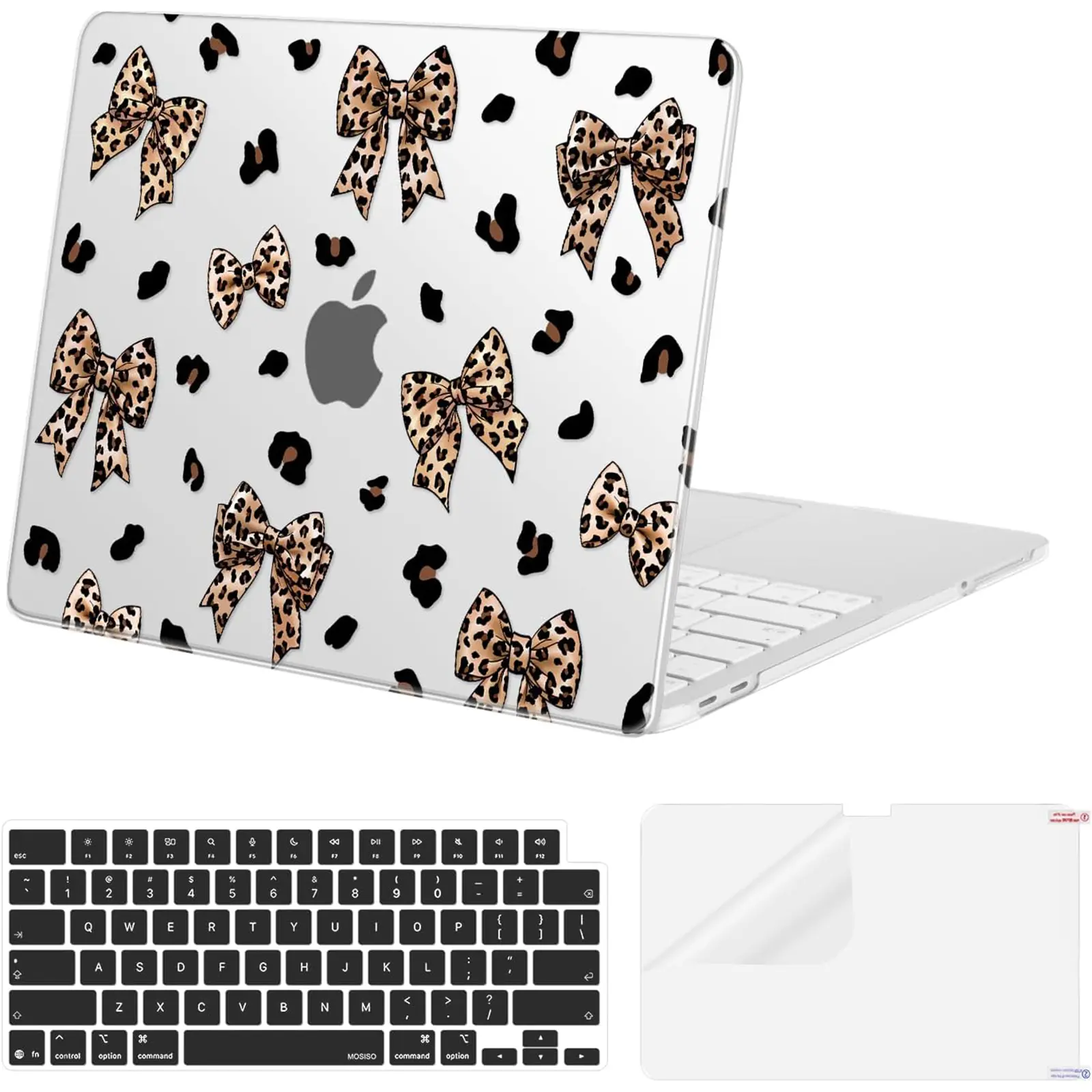 MOSISO Plastic Laptop Hard Shell Case for MacBook Neo 13-in A3404 (2026, A18 Pro Chip), Leopard Bow Printed, Slim, Scratch Res., with 2 Keyboard Covers, Screen Protector, Port Access, for Students