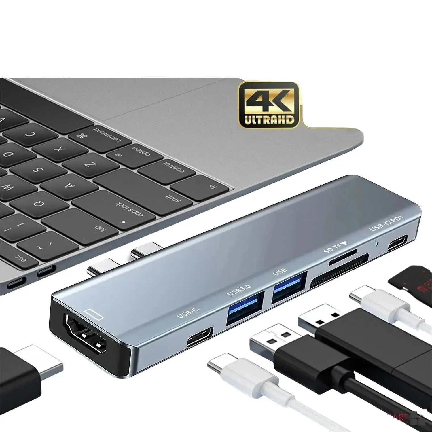 Multiport USB-C Hub 7-in-1 for MacBook Pro/Air 4K HDMI 5Gbps USB 3.0 SD/TF Card Reader Aluminum Docking Station USA