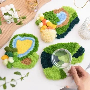 Handmade Crochet Coaster DIY Kit 2 Pack Tufted Yarn Cup Mat Fluffy Rug Style Drink Coaster Aesthetic Desk Decor Home Decoration Mothers Day Gift for Mom Birthday Gift DIY Craft Kit with Materials and Instructions