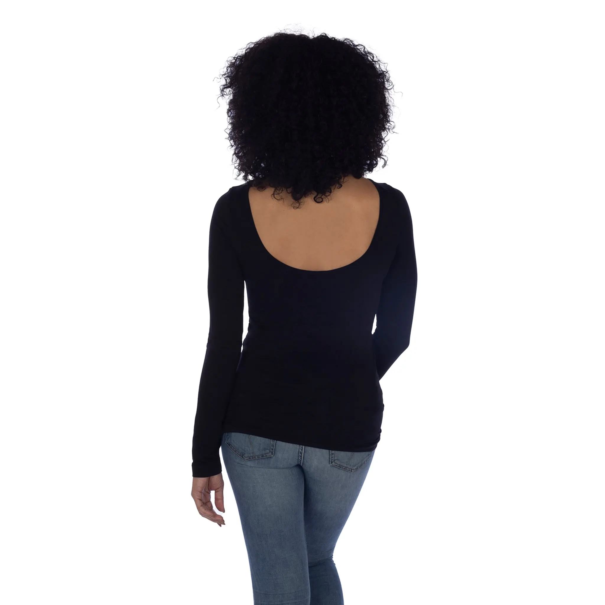 Women's Long-Sleeve Spandex-Nylon Back Scoop T-Shirt