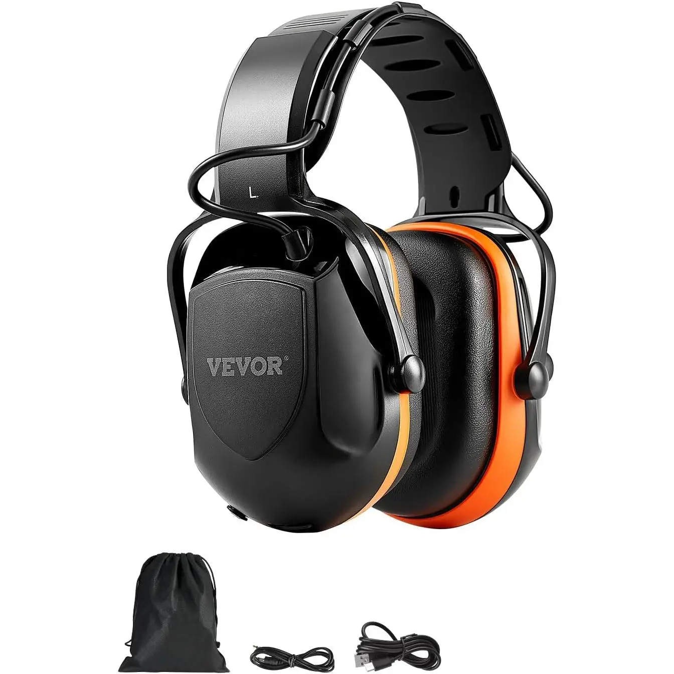 VEVOR Unisex Over Ear Safety Earmuffs, Bluetooth 5.1 Electronic Ear Protector with NRR23dB Noise Reduction, Built-in 750mAh Lithium Battery, 3-Hour Charge, All-Day Wear, ANSI S3.19 Certified, 1-Size Fit for Construction, Shooting