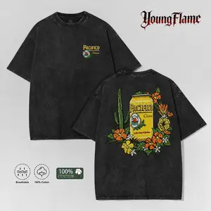Vintage Acid Wash Tropical Beer Graphic Tee Baja Surfcore Streetwear Y2K Clothing Oversized Summer Top shirts unisex casual streetwear tee trendy short sleeve top