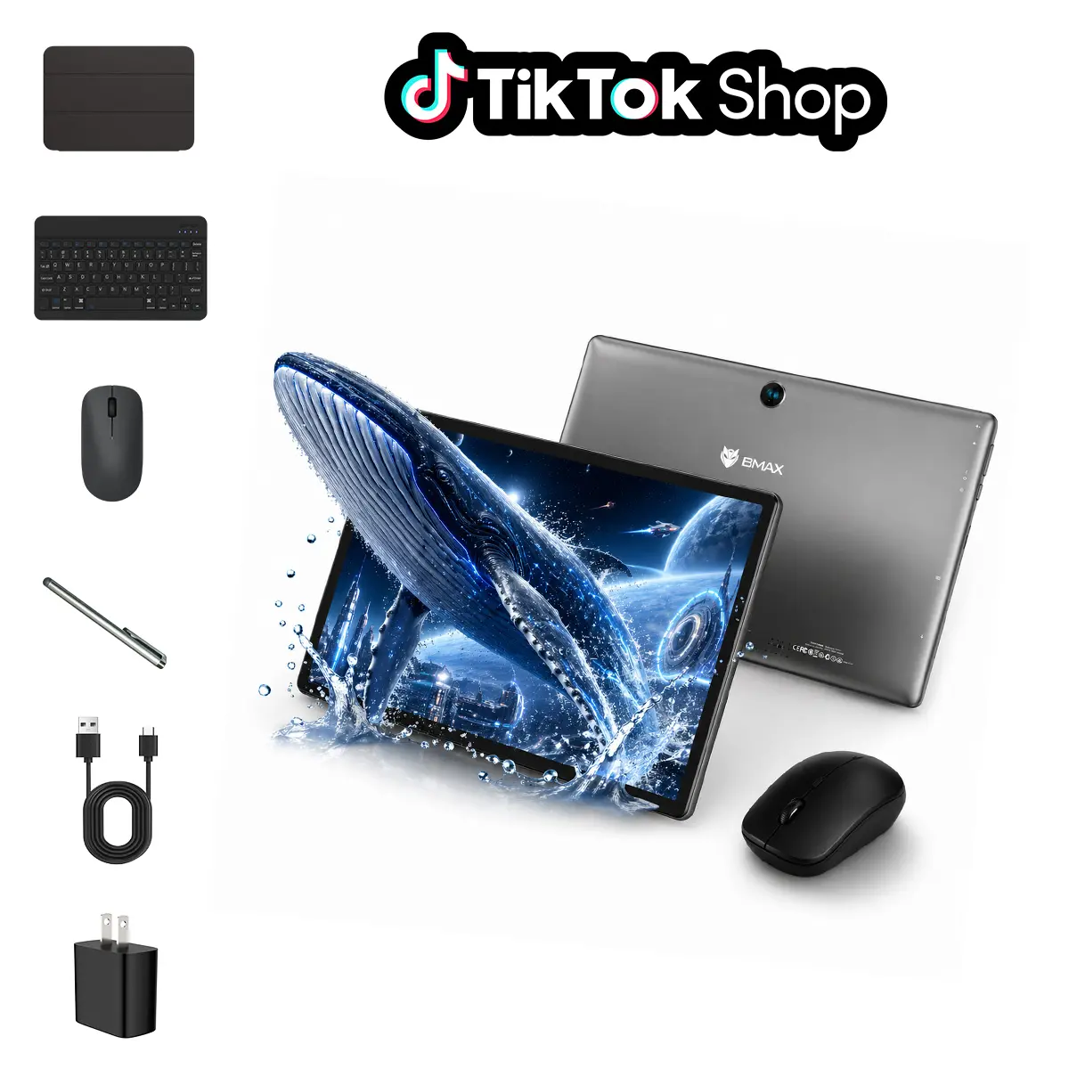 【SummerVibes】MaxPad 10.1" Durable Android 15 Tablet with 16GB(4+12) Memory, 64GB ROM (1TB Expandable), 6000mAh Battery, Quad-Core Processor, Complete Bundle: Wireless Keyboard, Mouse, Stylus Pen, Case & Protector – Ideal for Remote Work, E-learning, Games