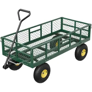 900 lbs Heavy Duty Steel Garden Dump Cart - Removable Sidewalls - 10" Pneumatic Tires - 180° Swivel Handle - Utility Wagon for Yard, Farm, Warehouse, Outdoor Cargo