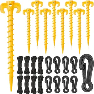 27 Pieces Plastic Inflatable Stakes Set, Include Tent Stakes, Tethers Ropes and Hooks Heavy Duty Garden Yard Stakes for Halloween Christmas Outdoor Decorations (Yellow)