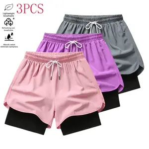3 PCS Women's Casual Sports Shorts, featuring built-in lining, drawstring and elastic waistband; suitable for outdoor sports, fitness, yoga and daily wear; Women's shorts, sports shorts, women's clothing - holiday gift