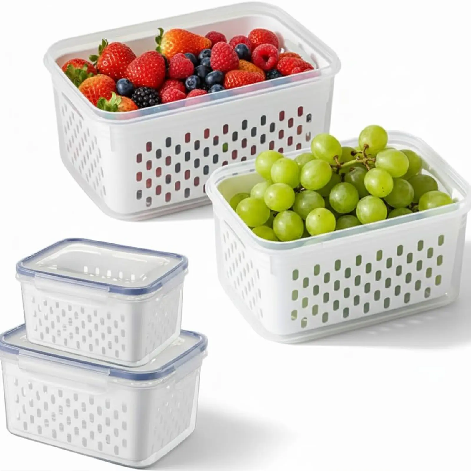 2-Pack Fridge Produce Storage Containers All-In-One Fruit Washing Bowl with Strainer Leakproof Design for Fresh Produce Versatile Storage for Salads Berries Vegetables and Meat Organize Freshness Effortlessly