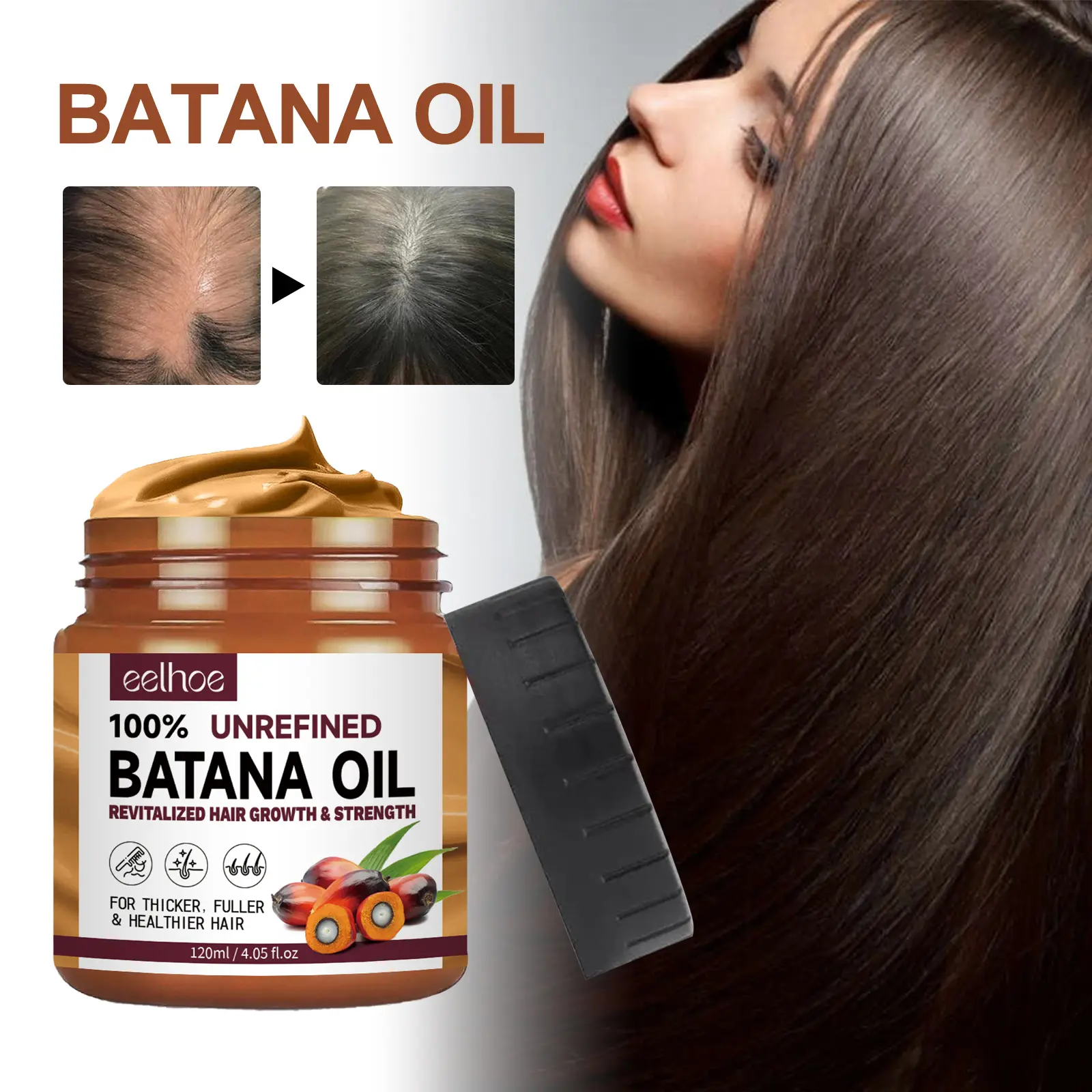 Batan Oil Hair Balm, Nourishing Formula, Repairs Damaged Hair, Moisturizes and Smooths, Volumizing Hair Care, Thicker Fuller Hair, 120g, No Alcohol or Aerosol