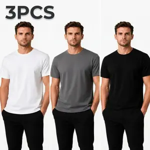3PCS Men’s Heavyweight Oversized T-Shirt – 95% Premium Cotton 5% Lycra, Soft Breathable Crew Neck Tee, Structured Fit Casual Basic Shirt for Men