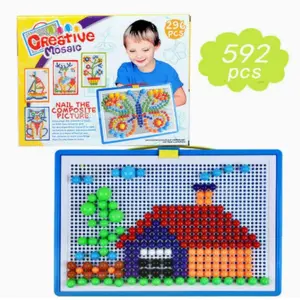 DIY 592/296pcs Mushroom Nail Puzzle Board, Educational Intelligence Building Blocks, Fun Brain Teaser Toy for Kids & Adults, Crafts, Brain Teaser Puzzles
