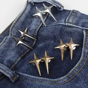 Adjustable Denim Waist Cinch Buckles Set of 4, Detachable Alloy Pants Clips, Instantly Tighten Loose Jeans, Seamless Button Pins for Belt Loops, Removable Alloy Clips