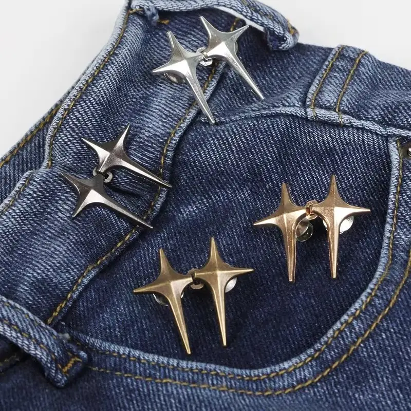 Adjustable Denim Waist Cinch Buckles Set of 4, Custom Fit, Detachable Alloy Pants Clips, Instantly Tighten Loose Jeans, Seamless Button Pins for Belt Loops, Removable Alloy Clips