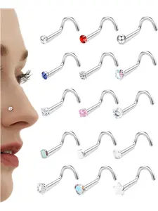 15-Piece Set of 20G Nose Rings: Surgical Steel Nose Studs, 18G L-Shaped Nose Studs, Golden Nose Ring Studs, CZ and Opal Nose Rings, Heart-Shaped, Cute L-Shaped, and Star-Shaped Nose Piercings for Women and Men