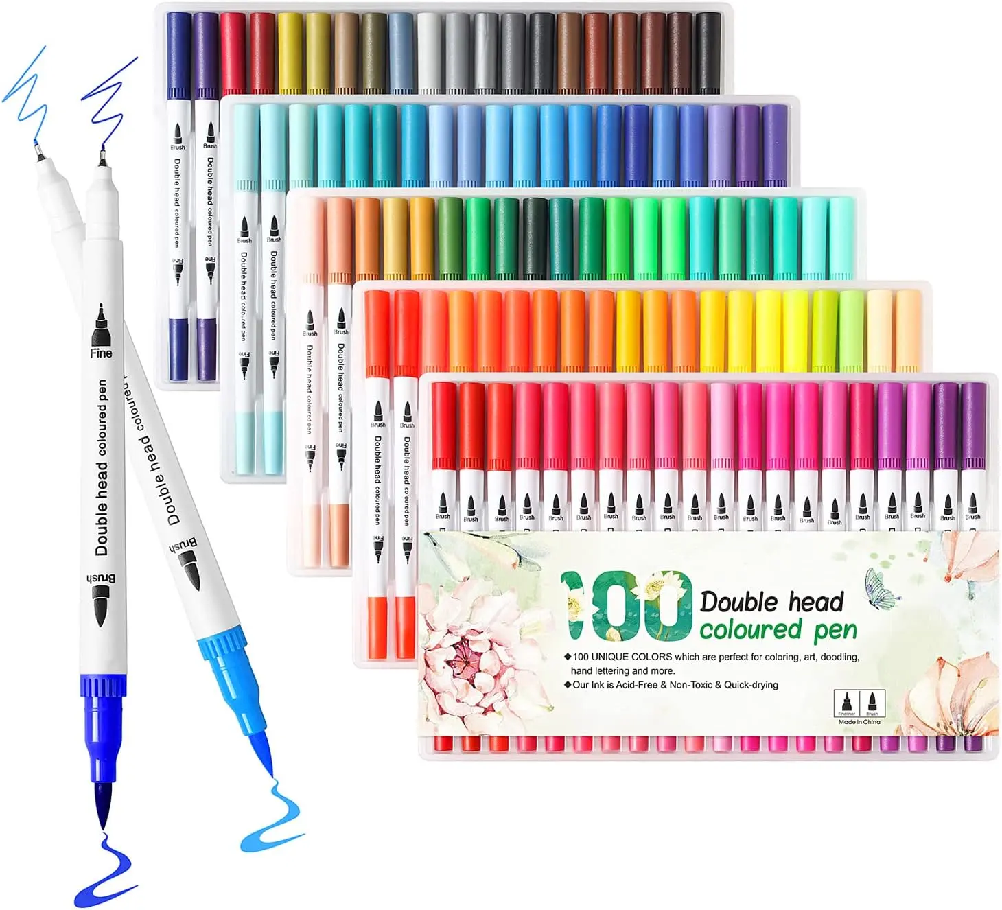 Upanic 100 Art Markers for Adult Coloring Books, Dual Tip Watercolor Brush & Fineliner Pens for Journaling Sketching Lettering Drawing Calligraphy, Doodle, Ideal Gifts for Teen Girls