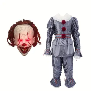 IT Clown Costume, Halloween Cosplay Costume For Adults With LED Clown Mask.