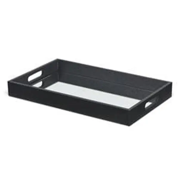 Cheungs FP-3986BK 1-Piece Wooden Rectangle Organiser Tray - Black Decorative, Raised Shagreen Bubble Design, Bevelled Center Mirror Inset, 15.75 x 9.5 x 2 in, for Home/Bathroom Storage Serving