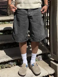 Men's/women's Basic Denim Shorts, Street Fashion Casual Loose Fit Wide Leg Jeans, Vintage Washed Style, Comfortable Everyday Wear