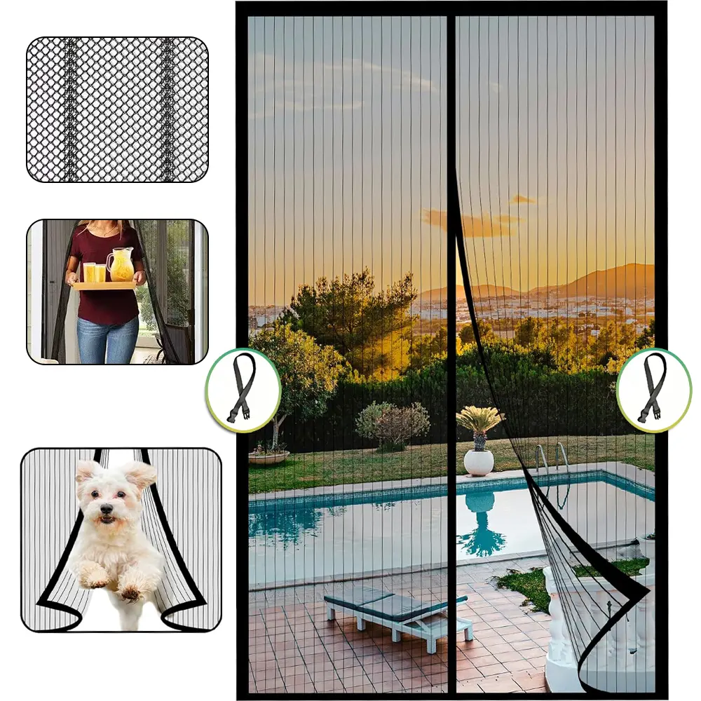AIYYIPA Magnetic Screen Door - Heavy-Duty Striped Mesh Door Screen with Magnetic Closure, Compatible with Sliding/Interior Doors, Ideal for Home, Patio, Balcony | Visual Privacy Screen | Home Entryway | No Tools Installation