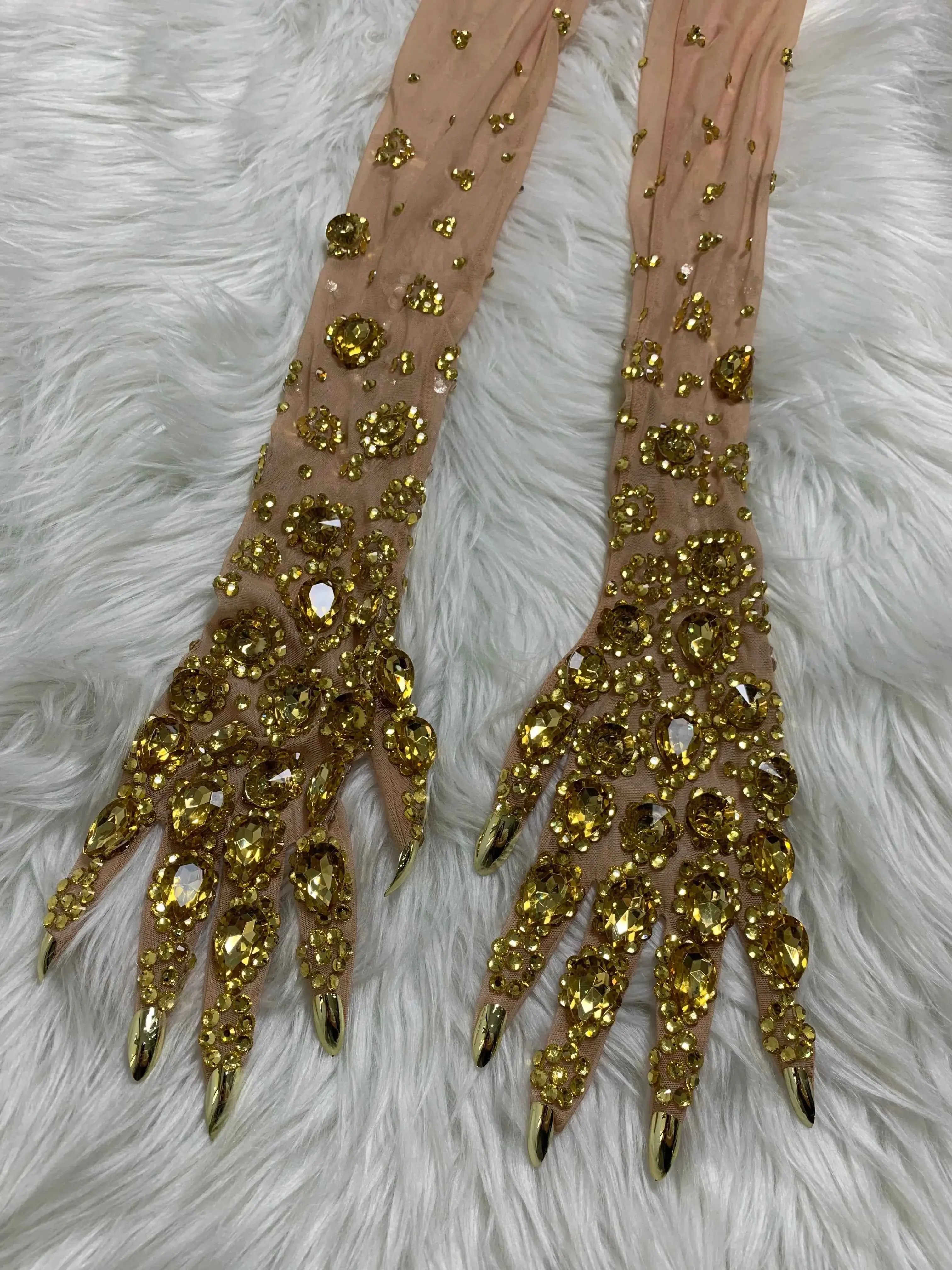 Eliana Gold Rhinestones Mesh Long Gloves