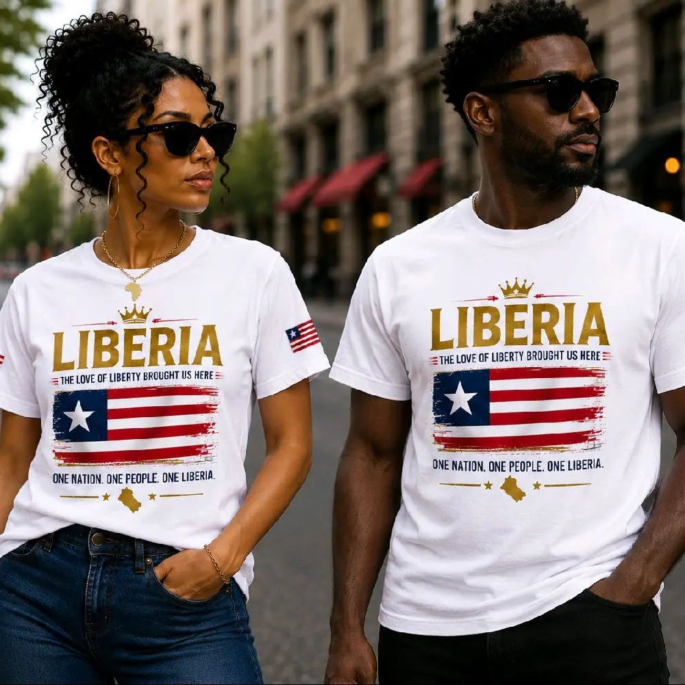 Liberia Pride Premium Unisex T-Shirt Top, white, sold separately