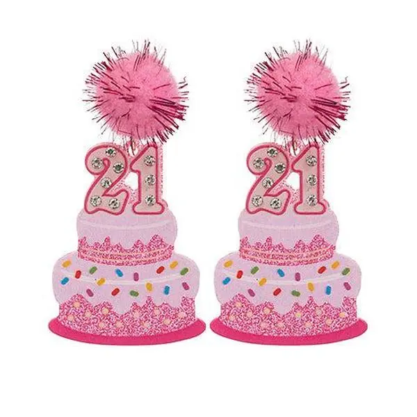 Glitter 21 Birthday Cake & Pompom Earrings