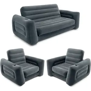 Inflatable Furniture Set with Pull Out Sofa Chair Twin Sized Air Bed Mattress and 2 Pull Out Sofa Bed Sleep Away Futon Couch, Dark GrayLazy sofa chair, a must-have for summer travel, beach and outdoor use