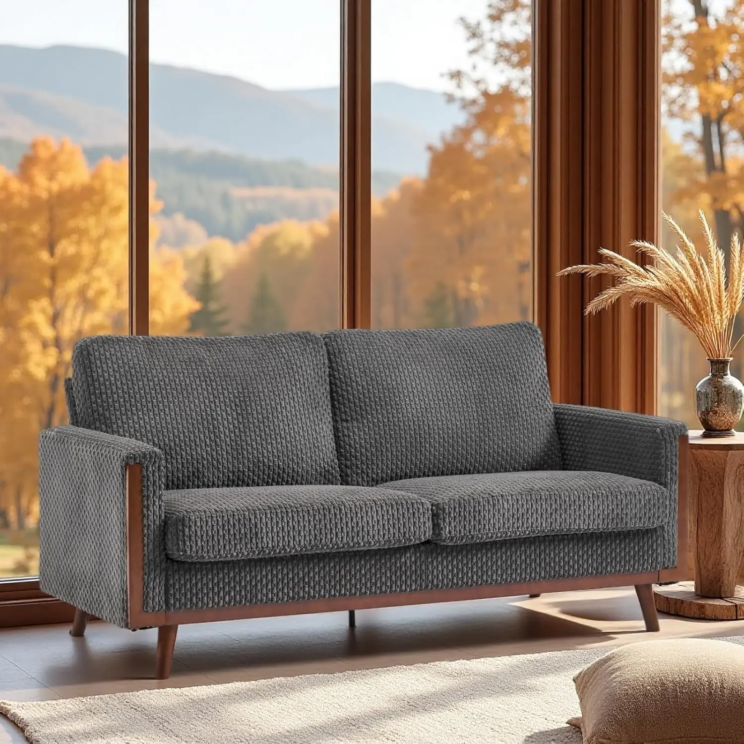 VINGLI 68' W Comfy Mid Century Loveseat, Two Seater Sofa with Spring Support & Solid Wood Frame, Corduroy Fabric Small Couch for Living Room, Small Space, Bedroom
