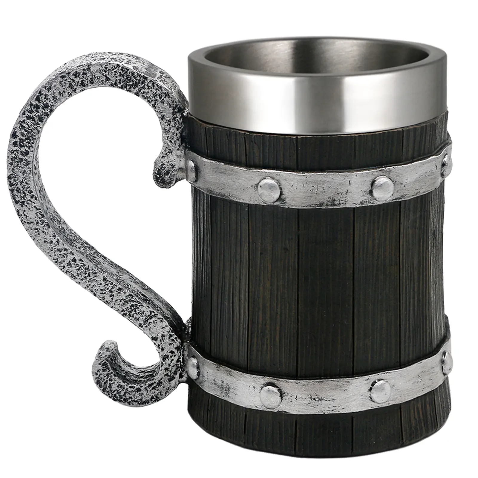 Viking Mug - 21oz Stainless Wooden Barrel Beer Mug w/Bottle Opener Key | Large Viking Cup Wood Style Beer Tankard Mug, Antique gifts for Men Bar Renaissance Accessories