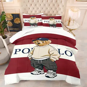 Teddy bear printed pattern bedding set, including 1 blanket and 1 or 2 pillowcases without pillowcases, soft adult bedroom decoration gift, Soft Bedding Sets