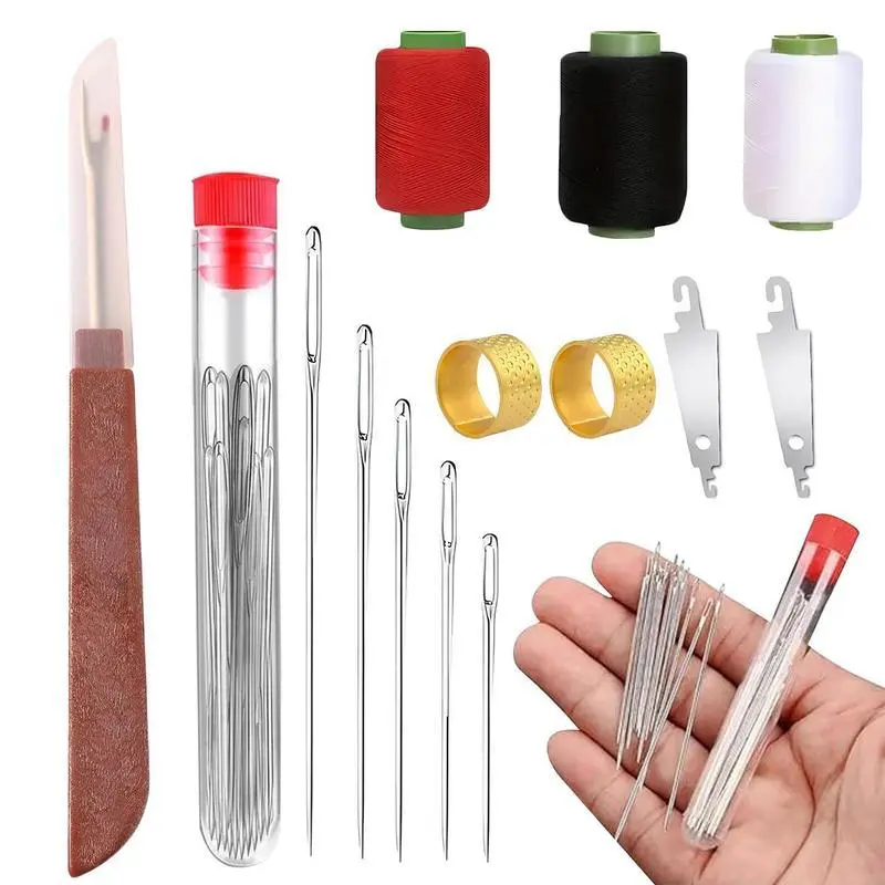 34PCS Sewing Tool Set, Needles Thread Hand Repair Tools, Embroidery Tool Kit, Include 25 Steel Needles, 1 Seam Sewing Thread Ripper, 2 Needle Threaders, 3 Threads, 2 Thimbles, DIY Crafting Kit (1Set)