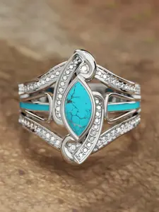 Boho Style Artificial Zircon Ring for Women, Bohemian Inspired, Wedding Engagement Party Jewelry Gift, Copper Chain Design, All Seasons Wear
