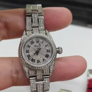 Rolex Oyster Perpetual 25mm 76080 Automatic Custom Full Diamond Paved Dial Stainless Steel Diamond Women's Watch WHT032290