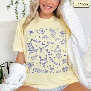 Comfort Colors®Pregnant Girl Summer Shirt Summer Pregnancy Announcement Shirt Beach Theme Pregnancy Reveal Tee Baby Reveal Shirt Gift For New Mom