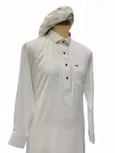 Premium White Thobe for Men | Elegant Arabic Kandura Jubba with Long Sleeve Design | Traditional Muslim Dress for Eid, Ramadan