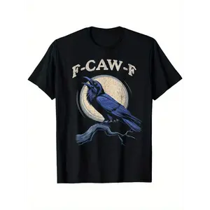Men's Funny Crow & Raven Graphic T-Shirt - F-Caw-F Bird Design, Soft Stretchy Breathable Fabric, Loose Fit Round Neck Short Sleeve, Gothic Lettering & Crow Print for Casual Streetwear