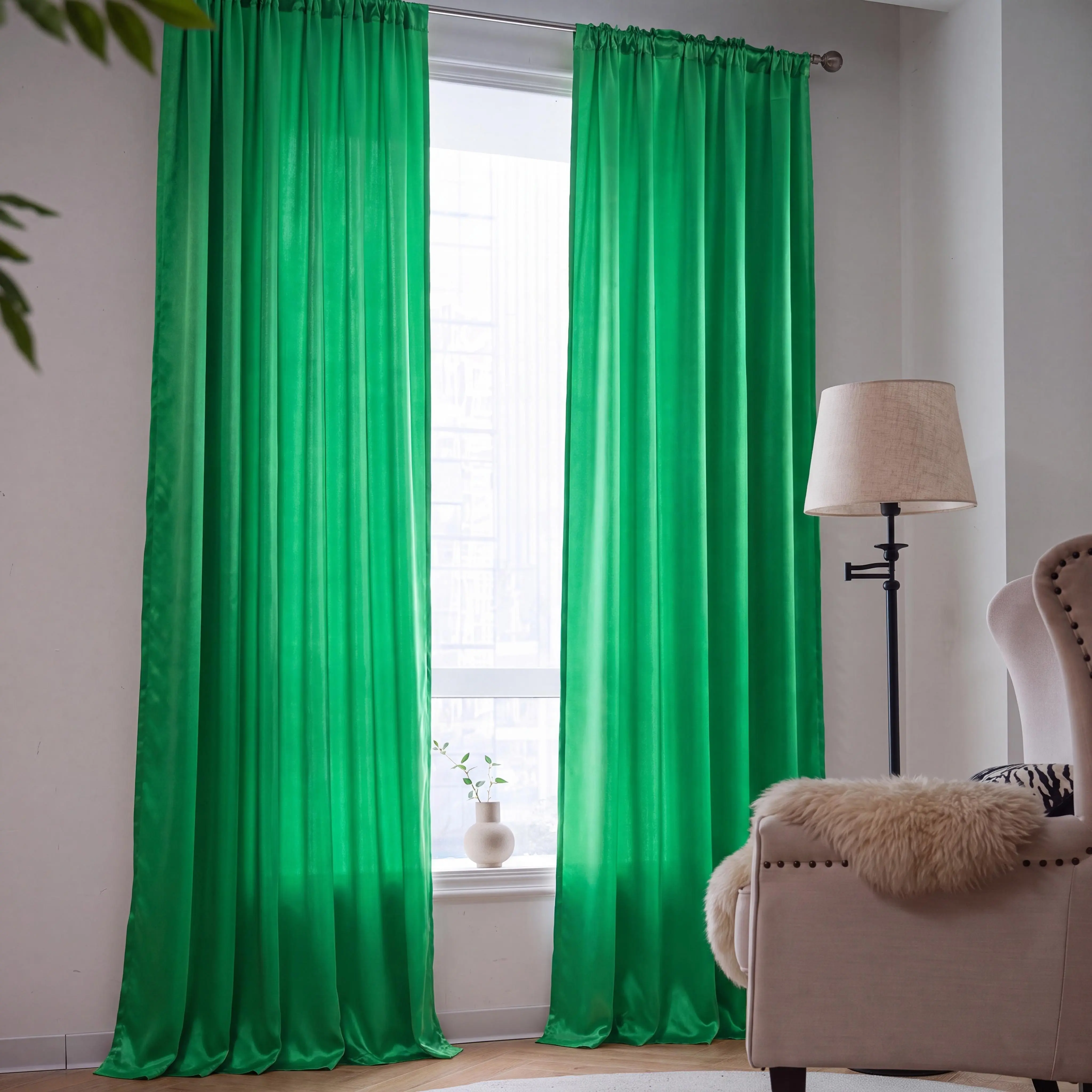 2 Piece Luxurious Satin Fabric with Elegant Crinkle Finish, 52x90 Inch Rod Pocket Curtains, Soft Textured Window Curtains, Light Filtering Drapes for Home Interior Decoration DA01