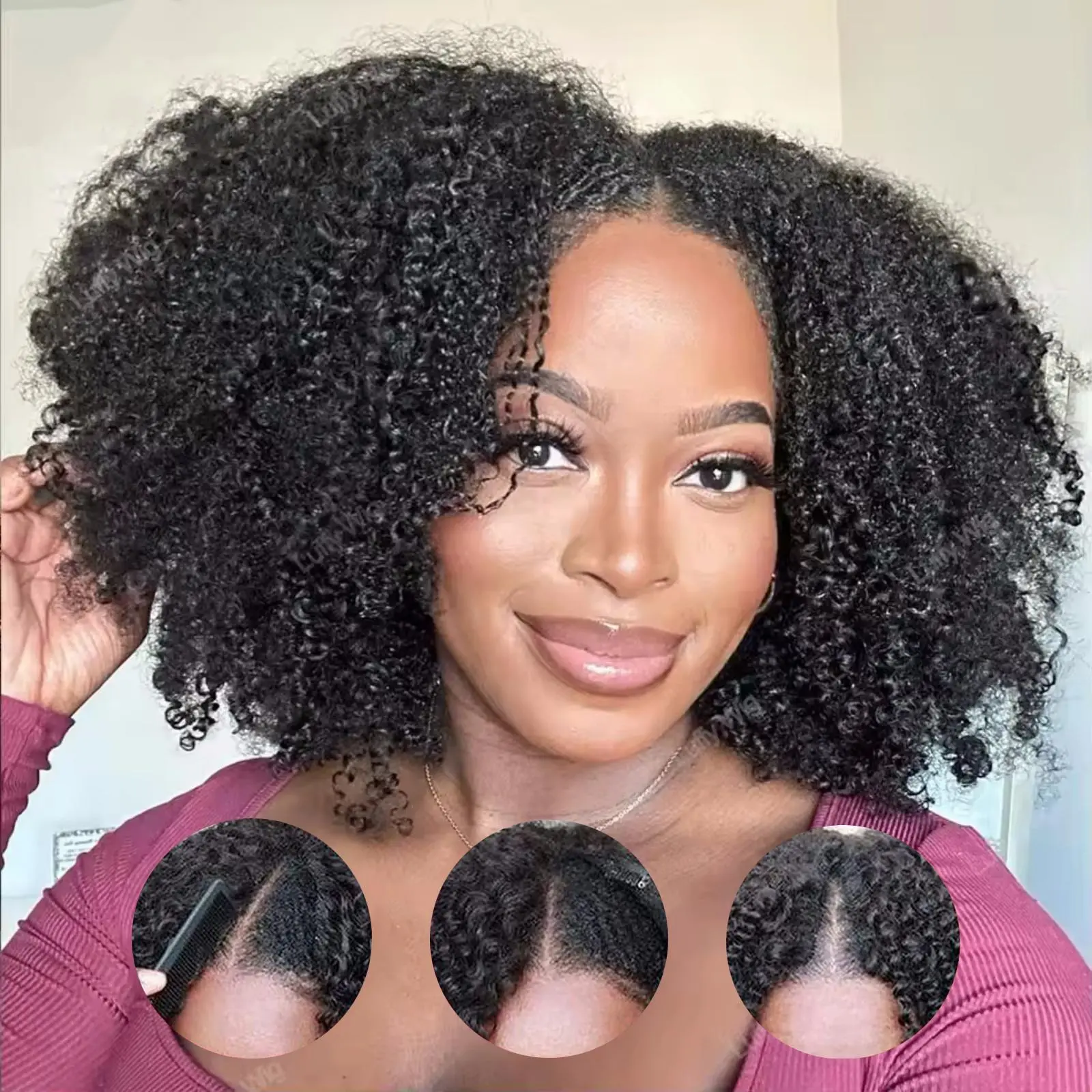 [Clearance Sale] WIGGINS Hair Afro Kinky Curly V Part Wig Human Hair With Or No Leave Out Easy Install Upgrade V Part Wig Thin Part Human hair Beginners Glueless Wig