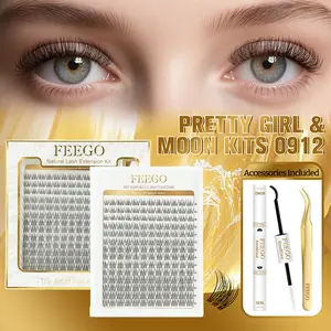 FEEGO Natural C Curl DIY 168pcs Lashes Extension Kit Lash Clusters Wispy 9-12mm with Waterproof Bond Seal & Tweezers Eyelashes Extensions at Home