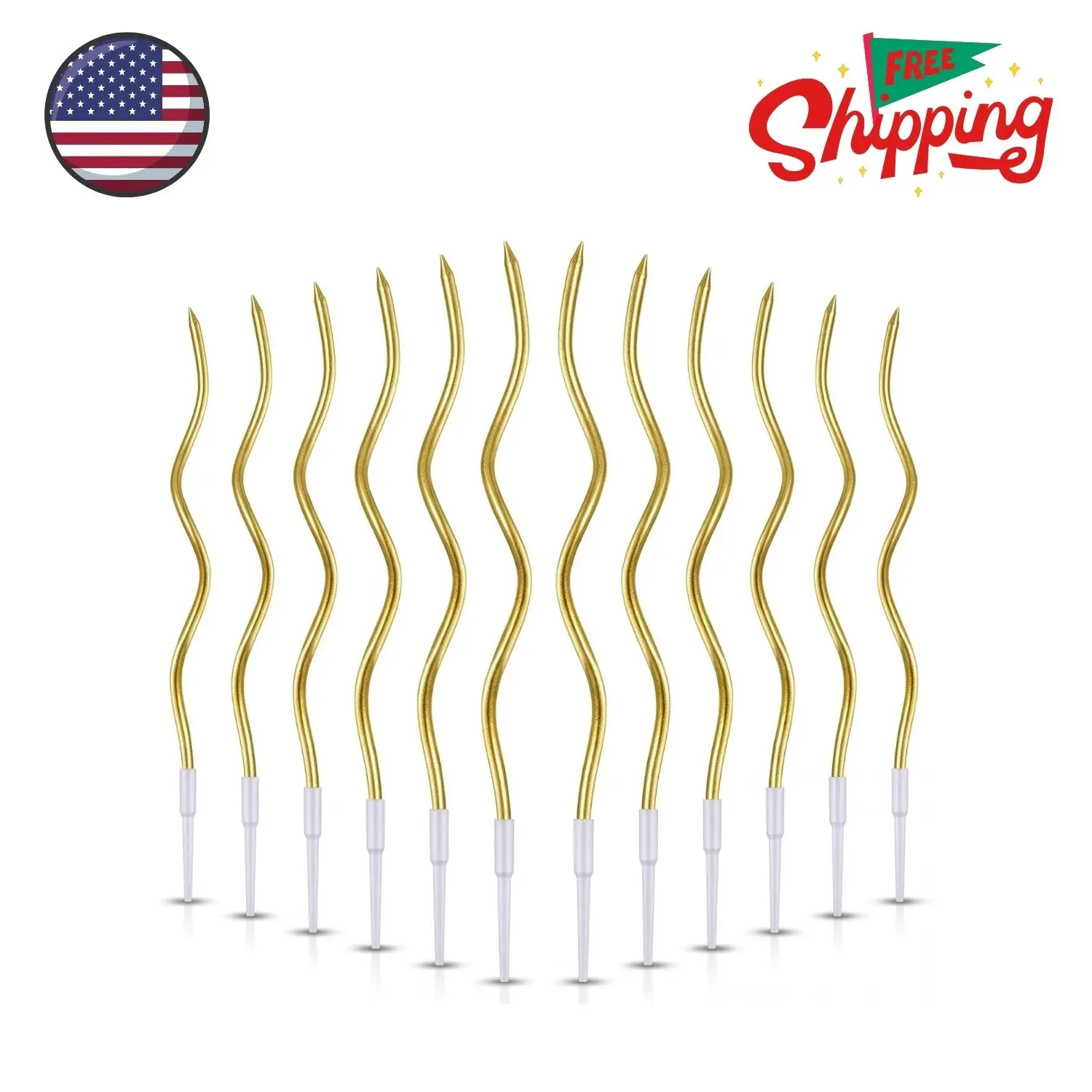 12-Count Spiral Birthday Candles, Long Twisty Gold Party Candles