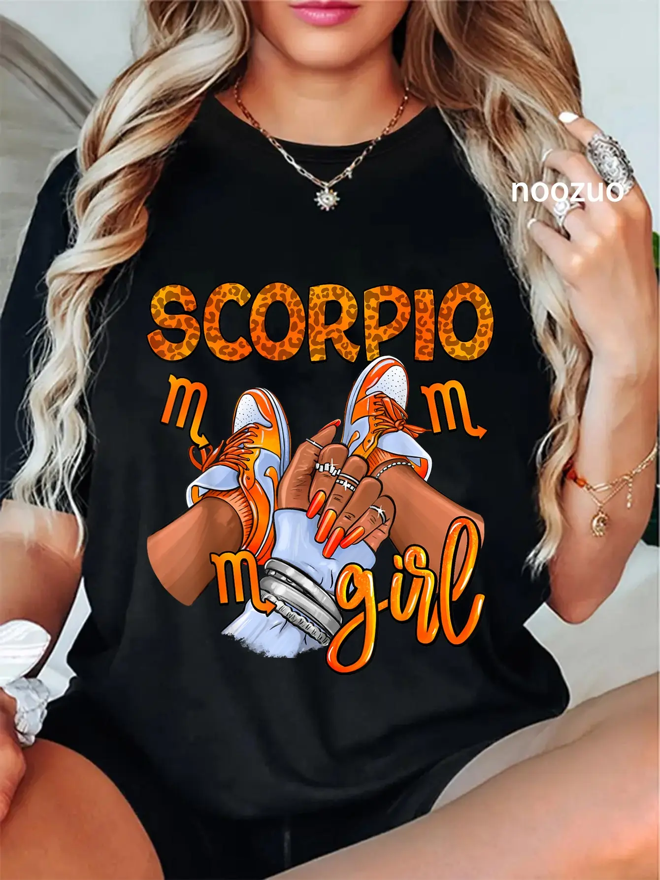 Women's 100% Cotton Scorpio Zodiac Graphic Print T-Shirt - Distressed Vintage Round Neck Short Sleeves Casual Fit Top, Streetwear, Black Girl Birthday Gift, Funny Vibes, Wide Size Range, Everyday Wear
