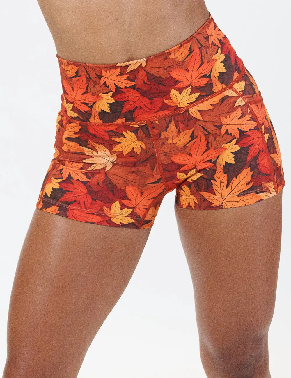 CVG Bold Print Leaf Pattern Sports Shorts, Moisture-Wicking Leaf Me Alone Fit Gym Shorts with Multiple Inseams and Pockets