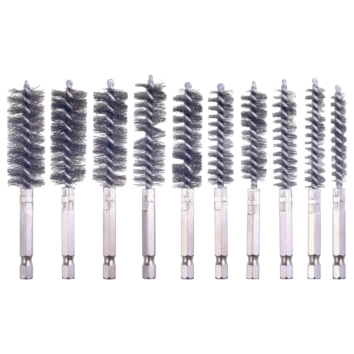 A Set of 10/6/5 Pcs Steel Wire Bore Cleaning Brushes,Multi-Size 1/4 Inch Hex Shank Pipe Scrubber,Heavy Duty Cylindrical Tube Rust,Carbon Remover for Power Impact Drills,Fathersdaygift,Hand Tools Kits