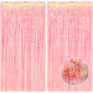 Pink Tinsel Curtain Party Backdrop - Foil Fringe Curtain Pink Party Streamers for Birthday Girl Princess Bachelorette Various Party Theme Decorations 3.3ft x 6.6ft 2 PCS