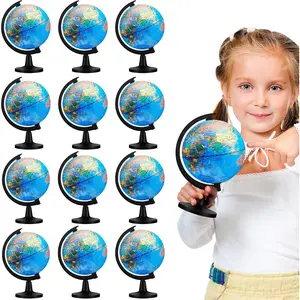 12 Pcs 4.6 Inch Geographic World Globe with Stand Bulk for Kids Students Learning Educational Classroom Desk Table Decoration Blue