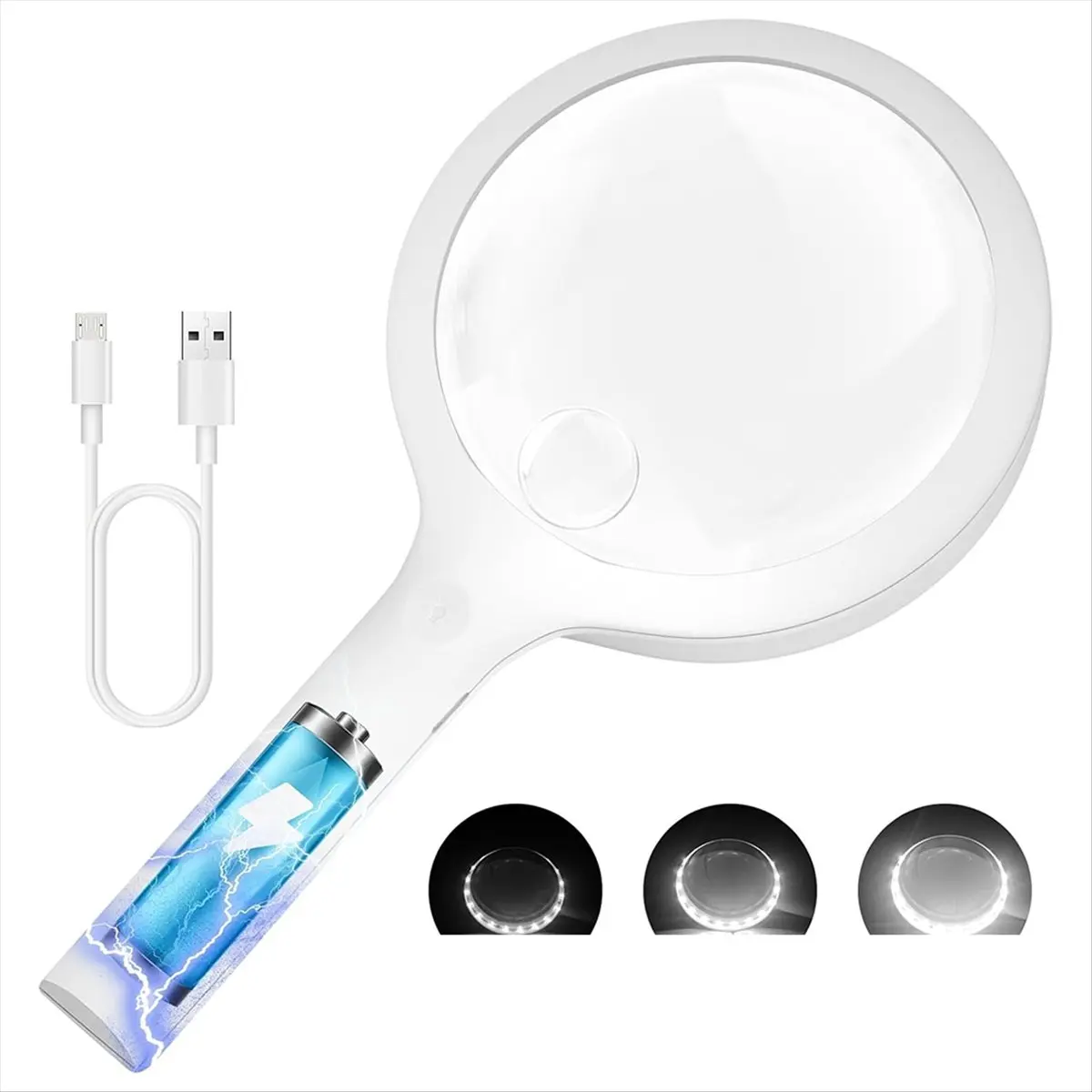 Battery-Powered Handheld Magnifying Glass - 30X-60X Magnification, 4.33in Large Lens, 20 Daylight LEDs, Lighted Multitool Accessory for Tools & Hardware Use