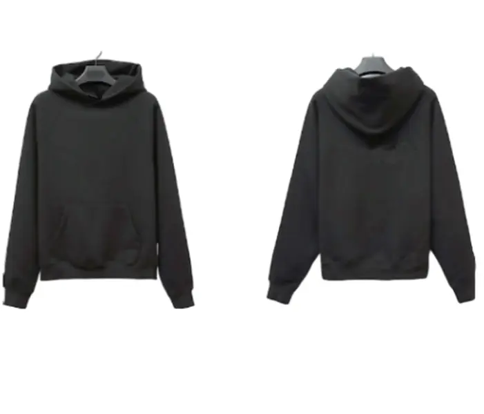 Menswear Plain Hooded Sweatshirt, Minimalist Fitted Long Sleeve Pullover, Casual OOTD Fashion Apparel in Beige, Longsleeves Stylish Tops Black, Simple Plain, Cotton Outfit