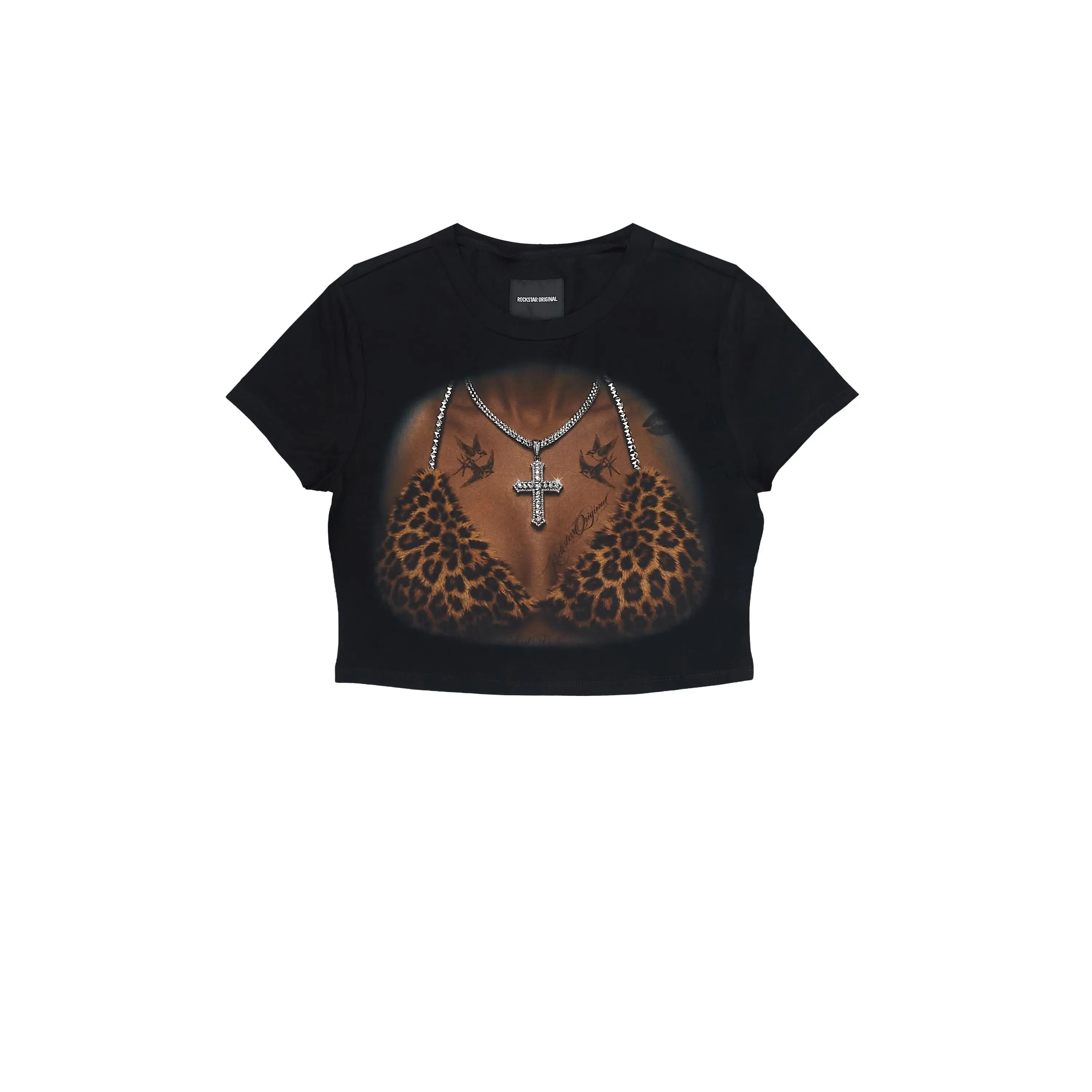 Alvinette Black/Brown Cheetah Rhinestone Baby Tee Shirt