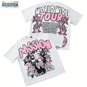 ANB-AnboaWear Manfinity Street rush Men's Letter & Star Graphic Loose Round Neck Short Sleeve T-Shirt, Summer T-Shirts Graphic, Graphic Tees White, Men T-shirts Double Sided Print, Graphic Tees , World Tour T-Shirt