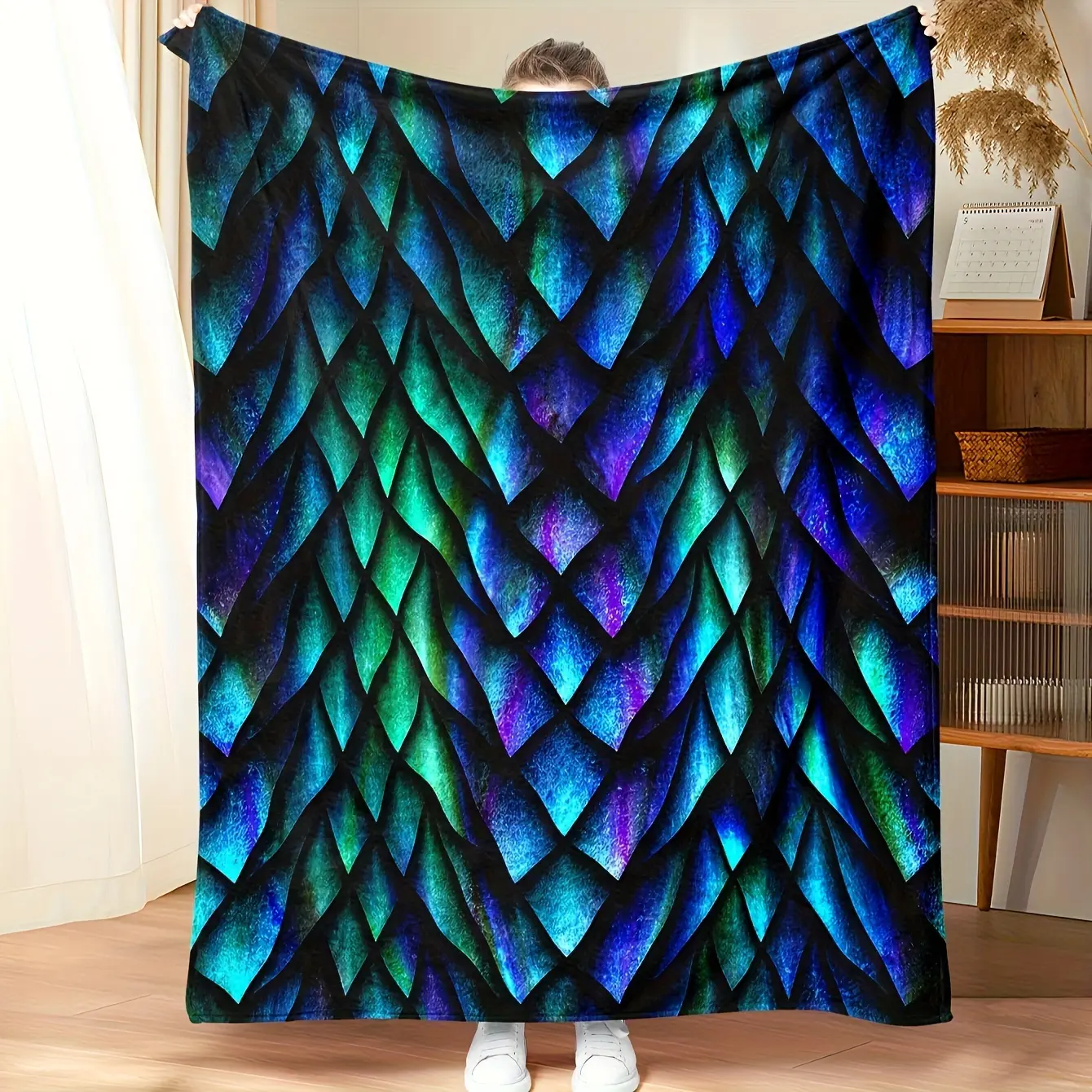 1Pc Dragon Scale Print Flannel Velvet Blanket - Lightweight Cozy Soft Fleece Blanket for Bedding & Throws, Flannel Blankets