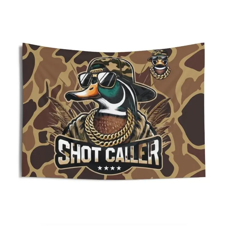 Camo Pattern Shot Caller Duck Hunting Peach Print Decorative Tapestry - Polyester Wrinkle-Resistant Hanging Wall Art, Multi-Size Tapestry Wall Hanging for Bar, Living Room Indoor Decor